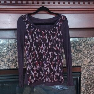 Three Dots Purple Printed Long-Sleeve Scoop Neck Top